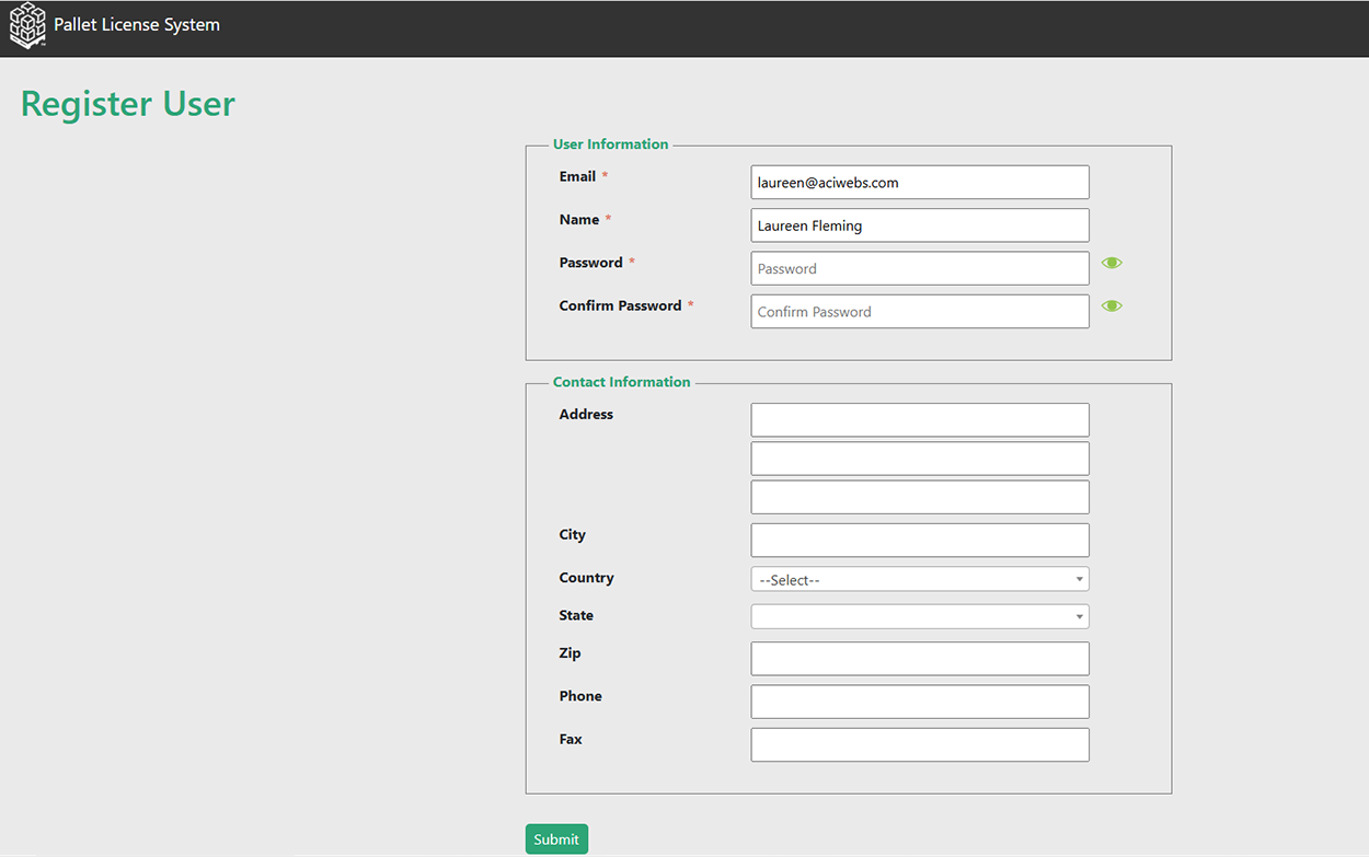 Pallet Design System Registered User Screen